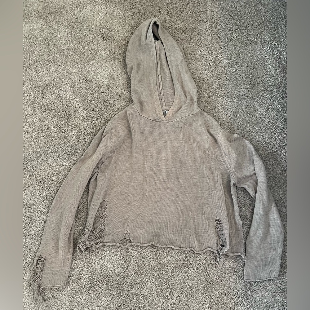 H&M Tan Distressed Cropped Hoodie Womens Large